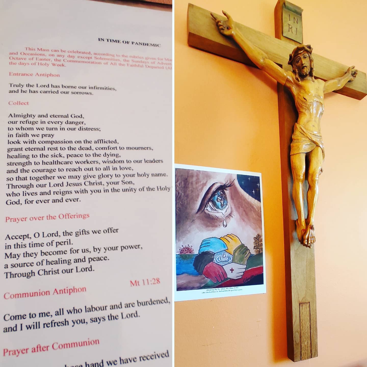 Dziś przewodniczyłem Eucharystii dla wspólnoty. Wybrałem formularz "w czasie pandemii" naszym symbolem przewodnim w czas