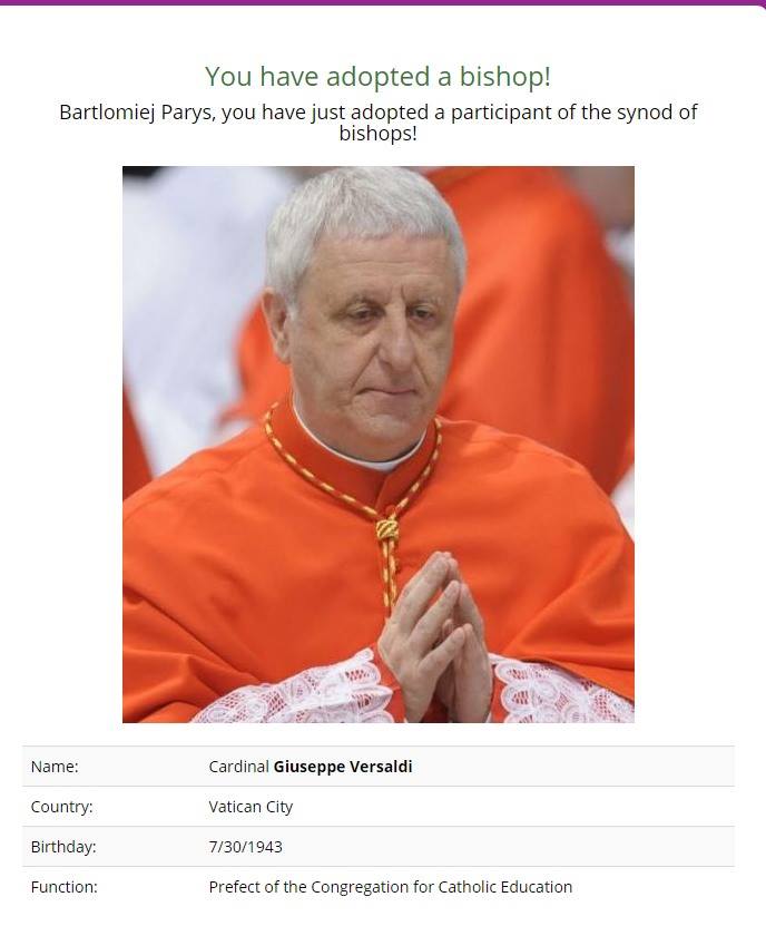 You can join your prayer for one bishop at the synod at…